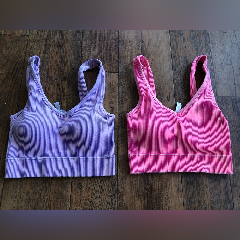 Women's Zenana Ribbed Bralette Tanks S/M, Set Of 2, Soft Padded Pink Purple